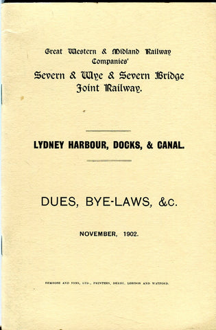 Lydney Harbour, Docks & Canal - Dues Bye-laws, &c - November 1902 - Pre-Owned